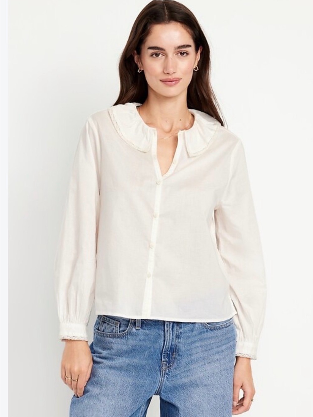 Old Navy Cream Button-Front Blouse with Ruffle Collar